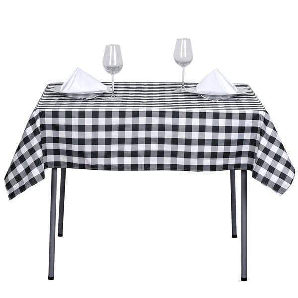 54" x 54" Checkered Gingham Polyester Tablecloth - Black and White TAB_CHK5454_BLK
