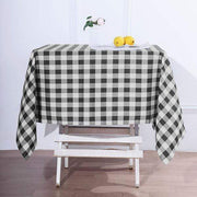 54" x 54" Checkered Gingham Polyester Tablecloth - Black and White TAB_CHK5454_BLK