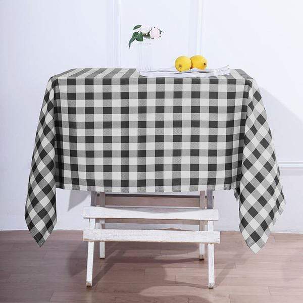 54" x 54" Checkered Gingham Polyester Tablecloth - Black and White TAB_CHK5454_BLK