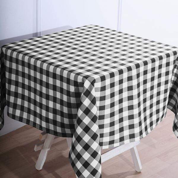 54" x 54" Checkered Gingham Polyester Tablecloth - Black and White TAB_CHK5454_BLK