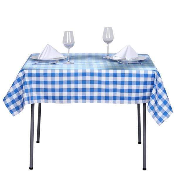 54" x 54" Checkered Gingham Polyester Tablecloth - Blue and White TAB_CHK5454_BLUE
