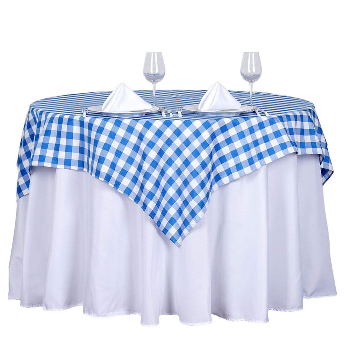 54" x 54" Checkered Gingham Polyester Tablecloth - Blue and White TAB_CHK5454_BLUE
