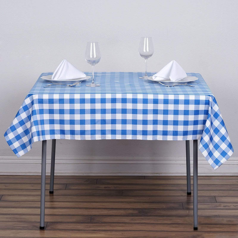 54" x 54" Checkered Gingham Polyester Tablecloth - Blue and White TAB_CHK5454_BLUE