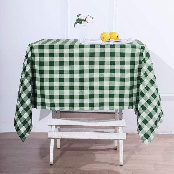 54" x 54" Checkered Gingham Polyester Tablecloth - Green and White TAB_CHK5454_GRN