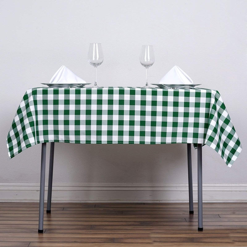 54" x 54" Checkered Gingham Polyester Tablecloth - Green and White TAB_CHK5454_GRN