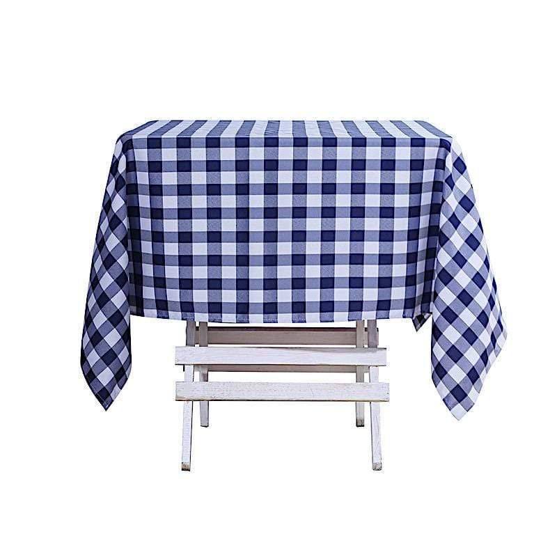 54" x 54" Checkered Gingham Polyester Tablecloth - Navy Blue and White TAB_CHK5454_NAVY