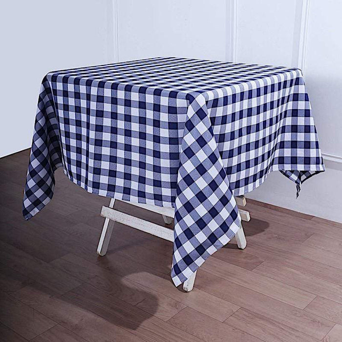 54" x 54" Checkered Gingham Polyester Tablecloth - Navy Blue and White TAB_CHK5454_NAVY