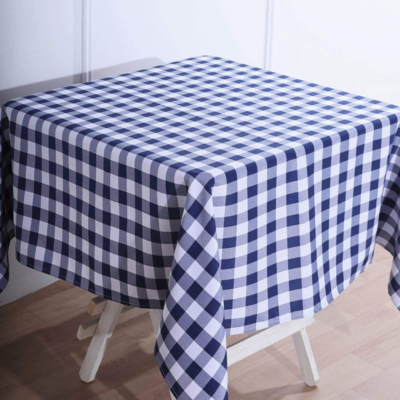 54" x 54" Checkered Gingham Polyester Tablecloth - Navy Blue and White TAB_CHK5454_NAVY