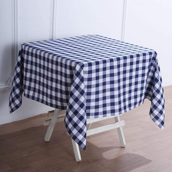 54" x 54" Checkered Gingham Polyester Tablecloth - Navy Blue and White TAB_CHK5454_NAVY