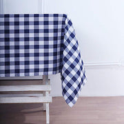 54" x 54" Checkered Gingham Polyester Tablecloth - Navy Blue and White TAB_CHK5454_NAVY