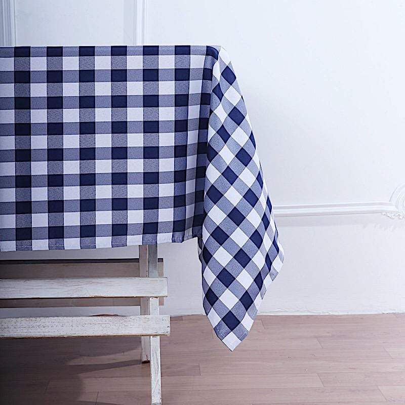 54" x 54" Checkered Gingham Polyester Tablecloth - Navy Blue and White TAB_CHK5454_NAVY