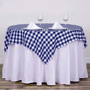 54" x 54" Checkered Gingham Polyester Tablecloth - Navy Blue and White TAB_CHK5454_NAVY