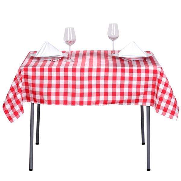 54" x 54" Checkered Gingham Polyester Tablecloth - Red and White TAB_CHK5454_RED