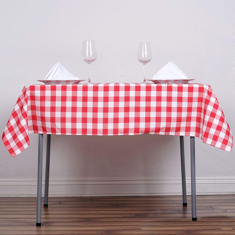 54" x 54" Checkered Gingham Polyester Tablecloth - Red and White TAB_CHK5454_RED
