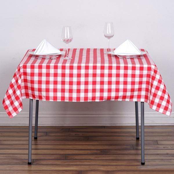 54" x 54" Checkered Gingham Polyester Tablecloth - Red and White TAB_CHK5454_RED