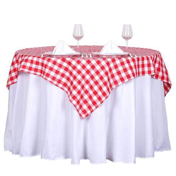 54" x 54" Checkered Gingham Polyester Tablecloth - Red and White TAB_CHK5454_RED