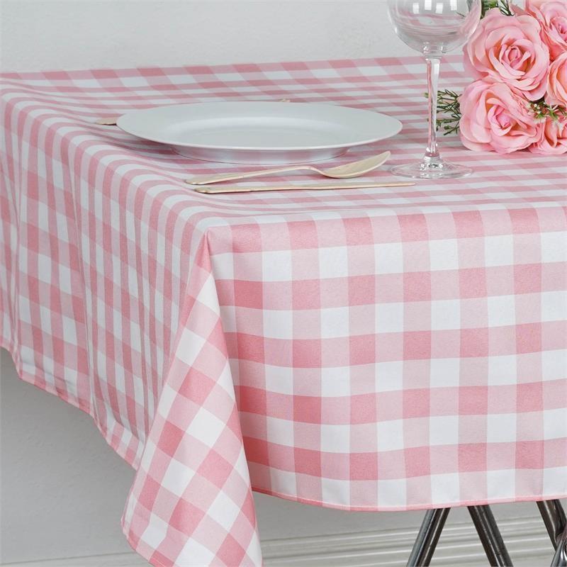 54" x 54" Checkered Gingham Polyester Tablecloth - Rose Quartz Pink and White TAB_CHK5454_019