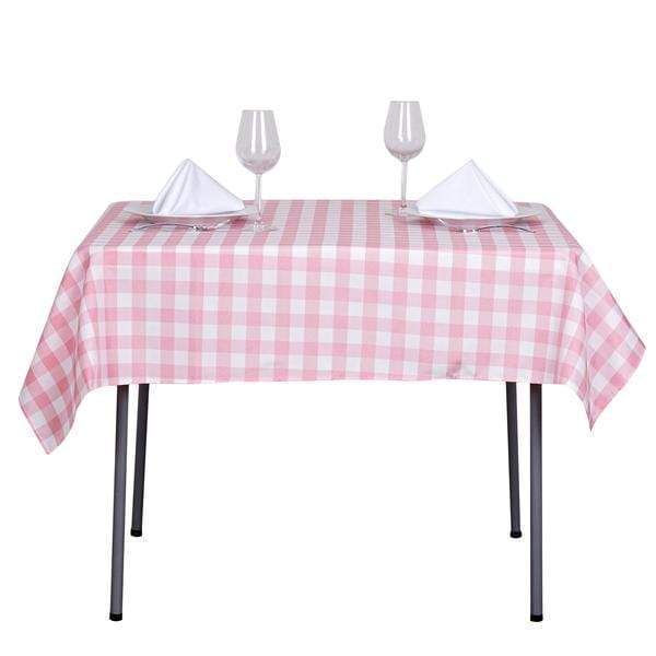 54" x 54" Checkered Gingham Polyester Tablecloth - Rose Quartz Pink and White TAB_CHK5454_019
