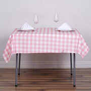 54" x 54" Checkered Gingham Polyester Tablecloth - Rose Quartz Pink and White TAB_CHK5454_019