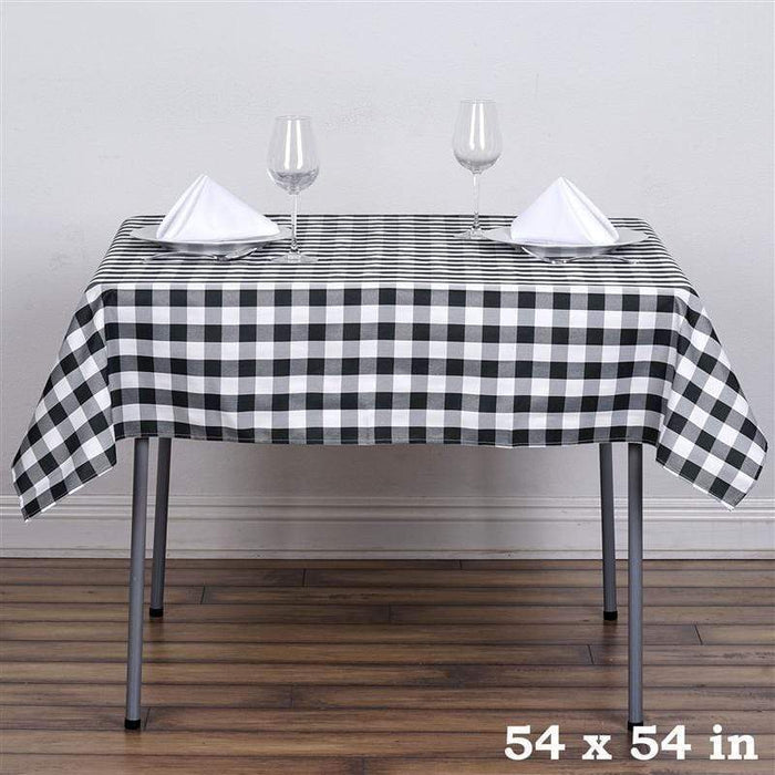 54" x 54" Checkered Gingham Polyester Tablecloth - Black and White TAB_CHK5454_BLK