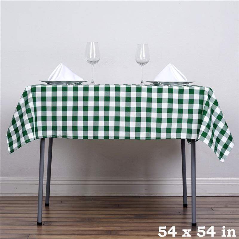 54" x 54" Checkered Gingham Polyester Tablecloth - Green and White TAB_CHK5454_GRN
