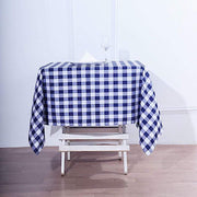 54" x 54" Checkered Gingham Polyester Tablecloth - Navy Blue and White TAB_CHK5454_NAVY