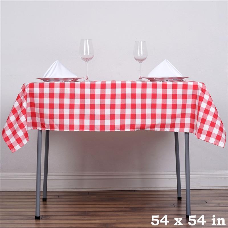54" x 54" Checkered Gingham Polyester Tablecloth - Red and White TAB_CHK5454_RED