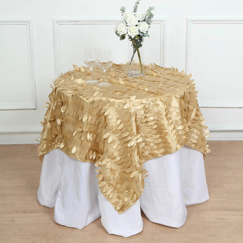 54" x 54" Taffeta Square Tablecloth with 3D Leaves Petals Design