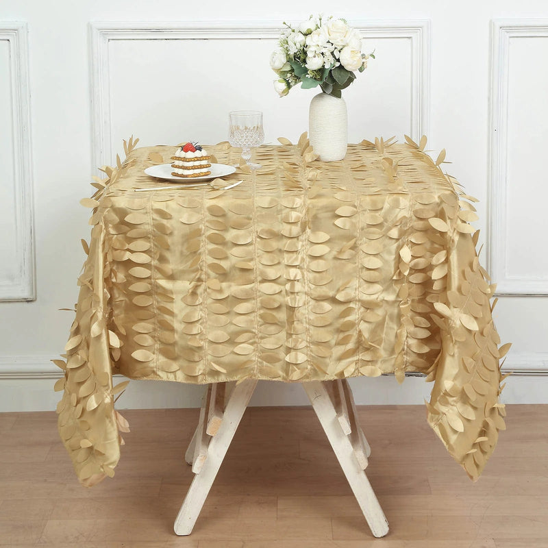 54" x 54" Taffeta Square Tablecloth with 3D Leaves Petals Design