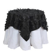 54" x 54" Taffeta Square Tablecloth with 3D Leaves Petals Design TAB_LEAF_5454_BLK