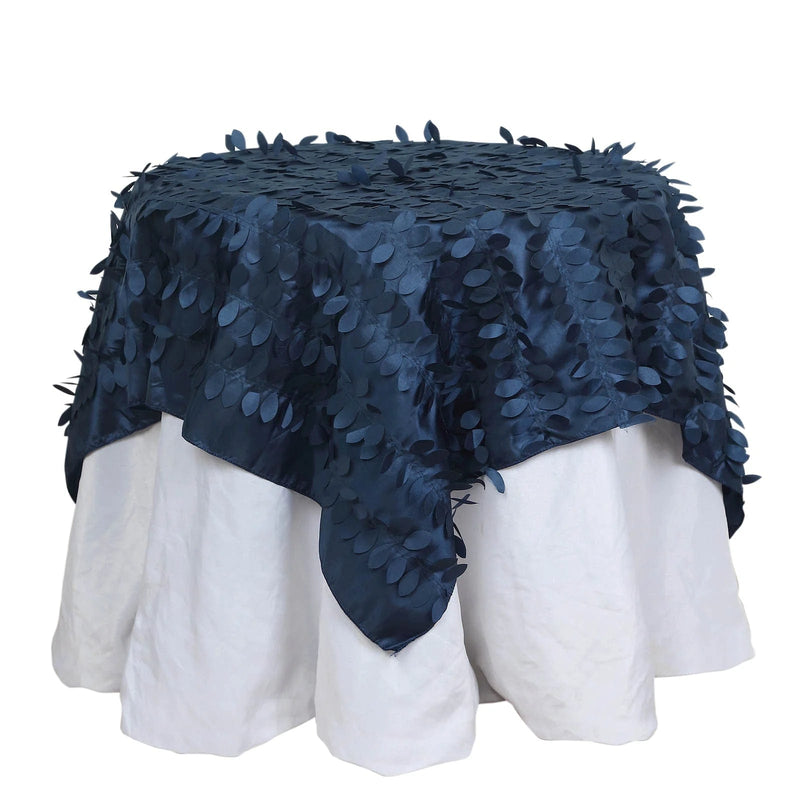 54" x 54" Taffeta Square Tablecloth with 3D Leaves Petals Design TAB_LEAF_5454_NAVY