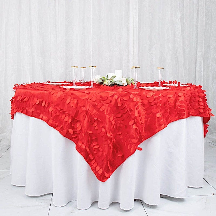 54" x 54" Taffeta Square Tablecloth with 3D Leaves Petals Design TAB_LEAF_5454_RED