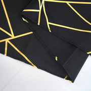 54"x54" Polyester Square Table Overlay with Metallic Geometric Pattern - Black with Gold TAB_FOIL_5454_BLK_G