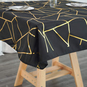 54"x54" Polyester Square Table Overlay with Metallic Geometric Pattern - Black with Gold TAB_FOIL_5454_BLK_G