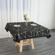 54"x54" Polyester Square Table Overlay with Metallic Geometric Pattern - Black with Gold TAB_FOIL_5454_BLK_G