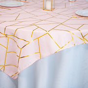 54"x54" Polyester Square Table Overlay with Metallic Geometric Pattern - Blush with Gold TAB_FOIL_5454_046_G
