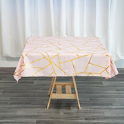 54"x54" Polyester Square Table Overlay with Metallic Geometric Pattern - Blush with Gold TAB_FOIL_5454_046_G