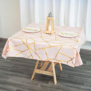 54"x54" Polyester Square Table Overlay with Metallic Geometric Pattern - Blush with Gold TAB_FOIL_5454_046_G
