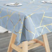 54"x54" Polyester Square Table Overlay with Metallic Geometric Pattern - Dusty Blue with Gold TAB_FOIL_5454_086_G