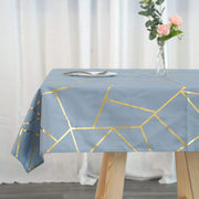 54"x54" Polyester Square Table Overlay with Metallic Geometric Pattern - Dusty Blue with Gold TAB_FOIL_5454_086_G