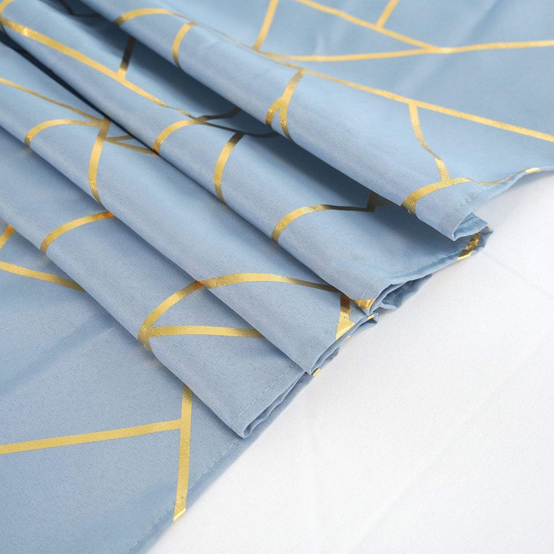 54"x54" Polyester Square Table Overlay with Metallic Geometric Pattern - Dusty Blue with Gold TAB_FOIL_5454_086_G