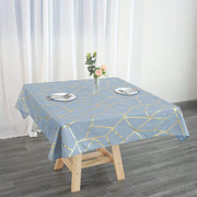 54"x54" Polyester Square Table Overlay with Metallic Geometric Pattern - Dusty Blue with Gold TAB_FOIL_5454_086_G