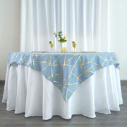 54"x54" Polyester Square Table Overlay with Metallic Geometric Pattern - Dusty Blue with Gold TAB_FOIL_5454_086_G