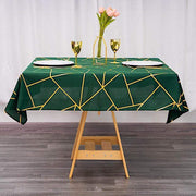 54"x54" Polyester Square Table Overlay with Metallic Geometric Pattern - Hunter Green with Gold TAB_FOIL_5454_HUNT_G