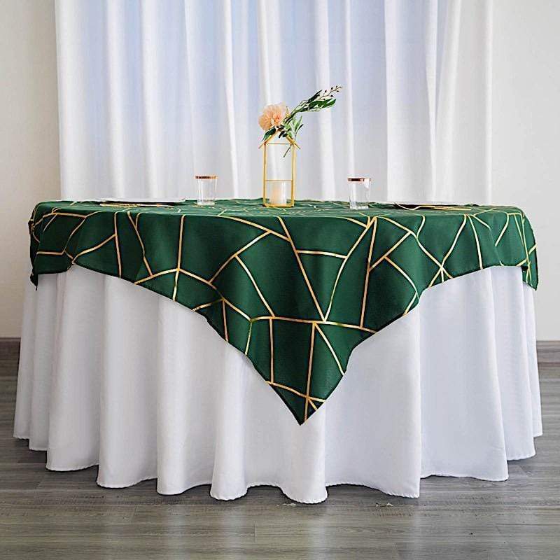 54"x54" Polyester Square Table Overlay with Metallic Geometric Pattern