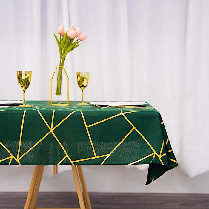 54"x54" Polyester Square Table Overlay with Metallic Geometric Pattern - Hunter Green with Gold TAB_FOIL_5454_HUNT_G
