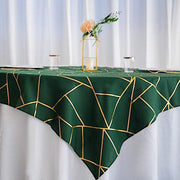54"x54" Polyester Square Table Overlay with Metallic Geometric Pattern - Hunter Green with Gold TAB_FOIL_5454_HUNT_G