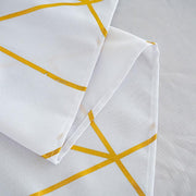 54"x54" Polyester Square Table Overlay with Metallic Geometric Pattern - White with Gold TAB_FOIL_5454_WHT_G