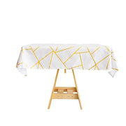 54"x54" Polyester Square Table Overlay with Metallic Geometric Pattern - White with Gold TAB_FOIL_5454_WHT_G