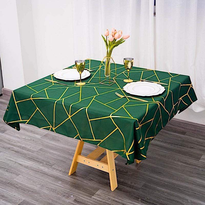 54"x54" Polyester Square Table Overlay with Metallic Geometric Pattern